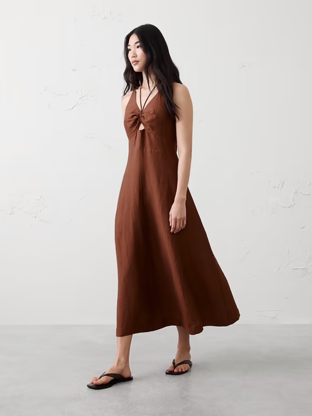 Banana Republic Brown Halter Maxi Dress with Front Twist